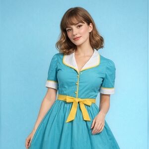 Vintage Blue And White Dress with Yellow Accents